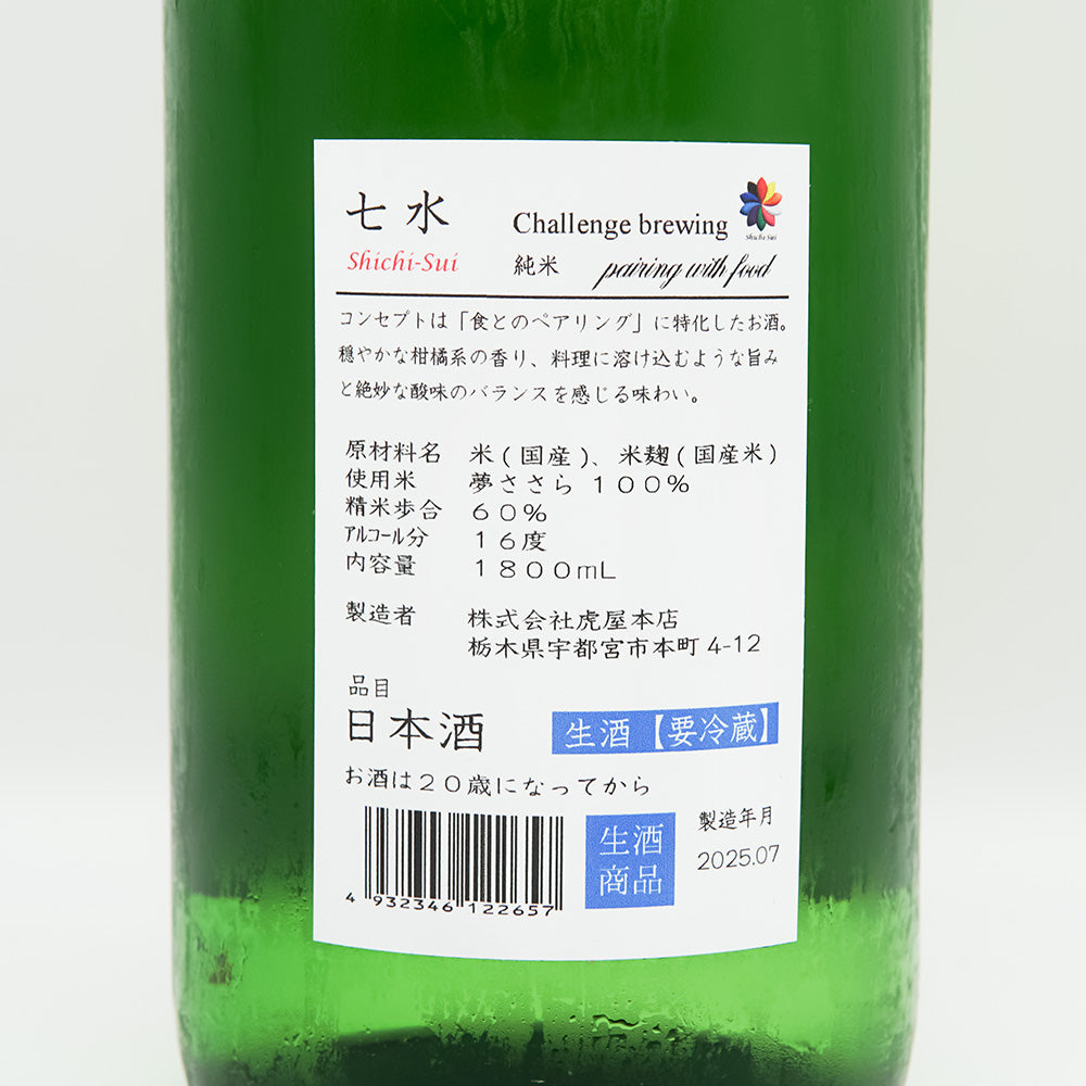 七水(しちすい) Challenge brewing pairing with foodの裏ラベル